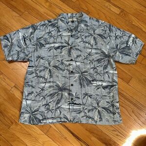 Tommy Bahama Silk Button‎ Up Short Sleeve Shirt Hawaiian Palm Island Resort Camp